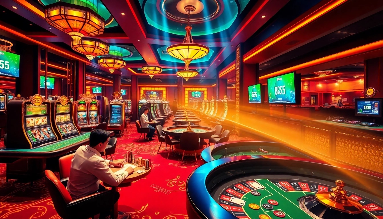 Engaged players experiencing the thrills of gambling at bl555 com casino tables with vibrant decor and dynamic gaming action.