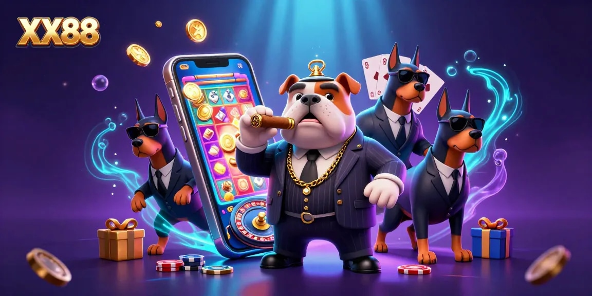 Engage with a thrilling game scene featuring XX88's mascot and exciting casino elements.
