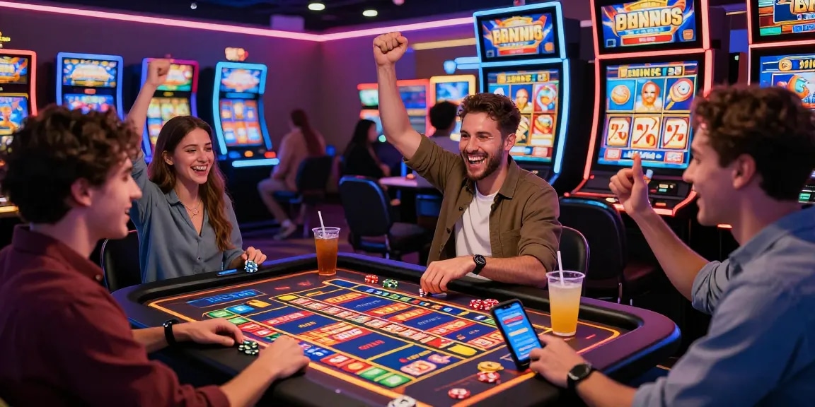 Players celebrating their wins on bonus buy slots uk at a lively online casino.