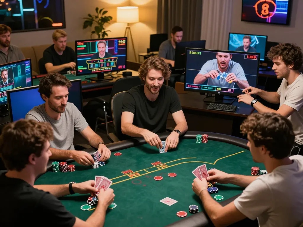 Players enjoying an interactive online poker game with CM888, showcasing excitement and strategy in a virtual casino.