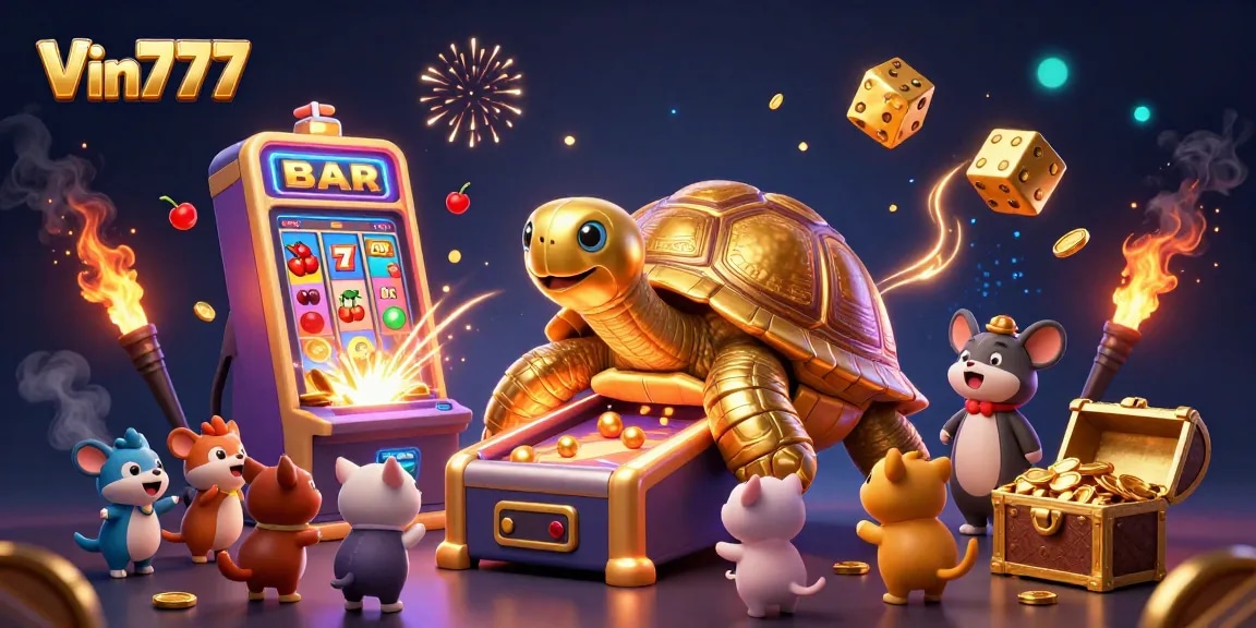 Experience exciting games at Vin777, featuring a dazzling jackpot and colorful casino elements.