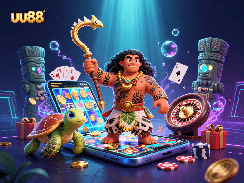 Experience the thrill of uu88 slots as vibrant characters engage in an exciting casino adventure.