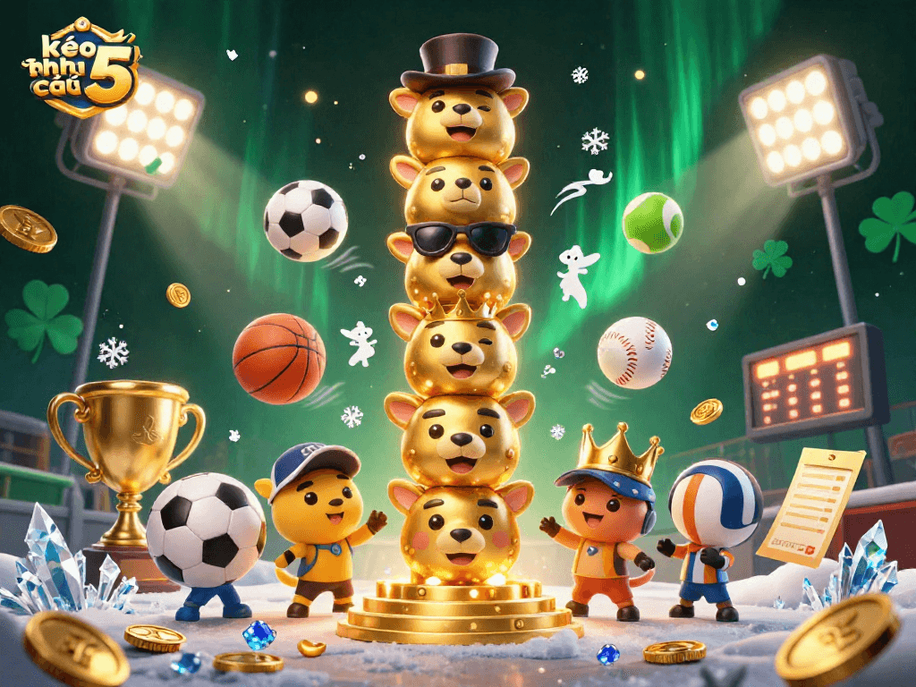 Place bets with kèo nhà cái 5 in this exciting sports-themed casino illustration.