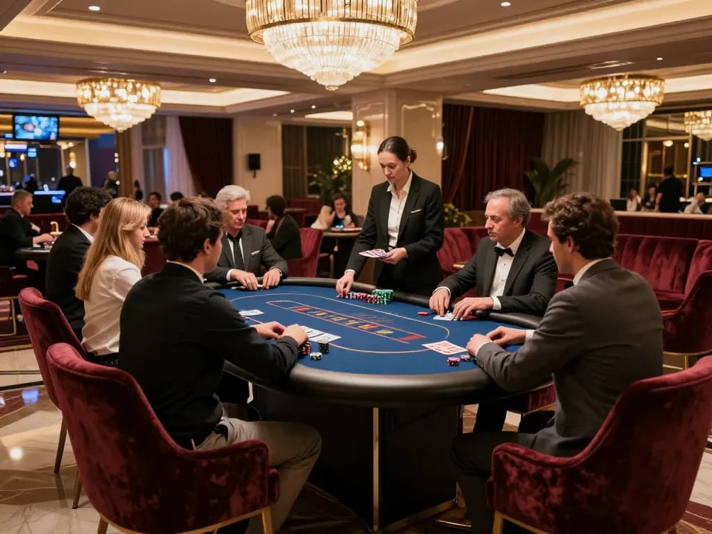 Experience high-stakes gaming at Jun88 with exclusive poker tables in a luxurious casino setting