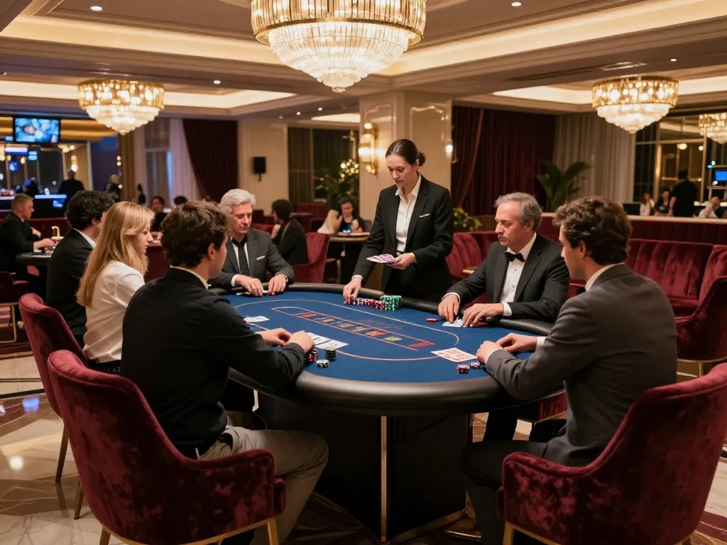 Experience high-stakes gaming at Jun88 with exclusive poker tables in a luxurious casino setting