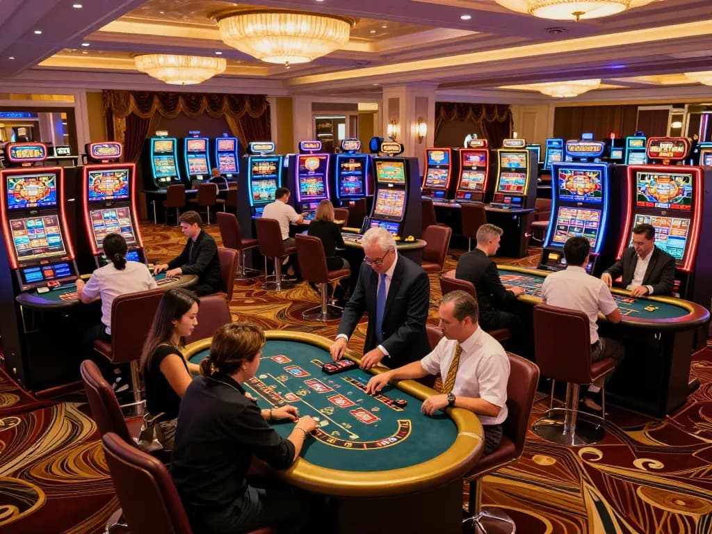 Experience vibrant gaming excitement at 789win com with engaged players at a lively casino floor.