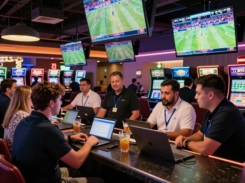 Experience the thrill of sports betting at 789WIN with enthusiasts engaged and vibrant displays.