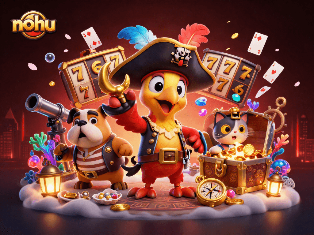 Experience the excitement of nohu with cartoon pirates and vibrant casino elements in a dynamic underwater setting.