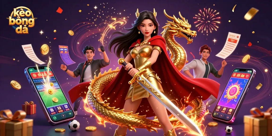 Bet on kèo bóng đá with dynamic sports graphics and vibrant celebrations in a captivating 3D scene.