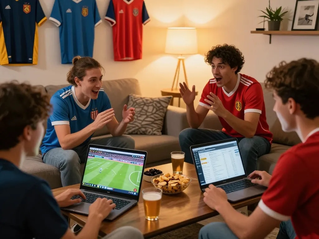 Live football analysis with nowgoal on laptops and snacks at home