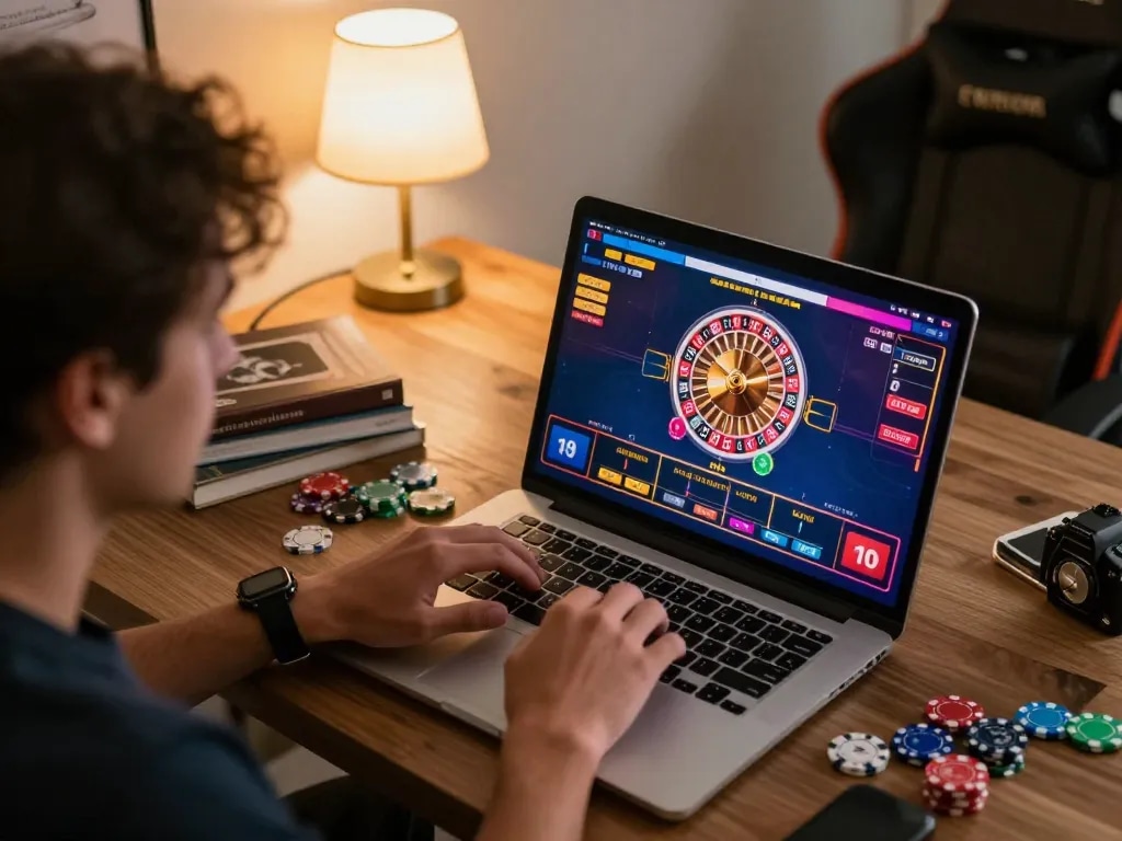 Player engaging with online casino games at home using digitalwala for a secure experience