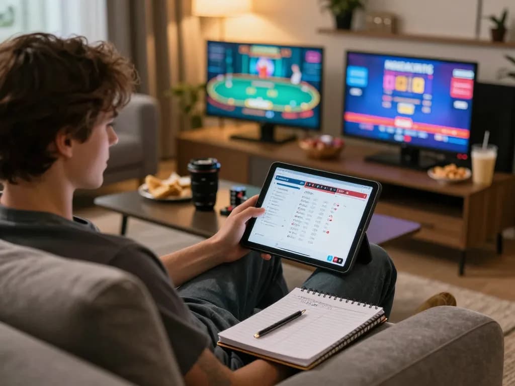 Player enjoying online poker on tablet, showcasing 32win32 strategy and comfortable gaming atmosphere