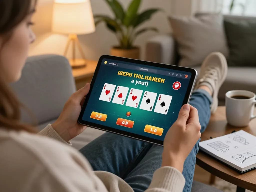 Engaging player using tablet on trang chủ uu88 for an exciting poker game at home.