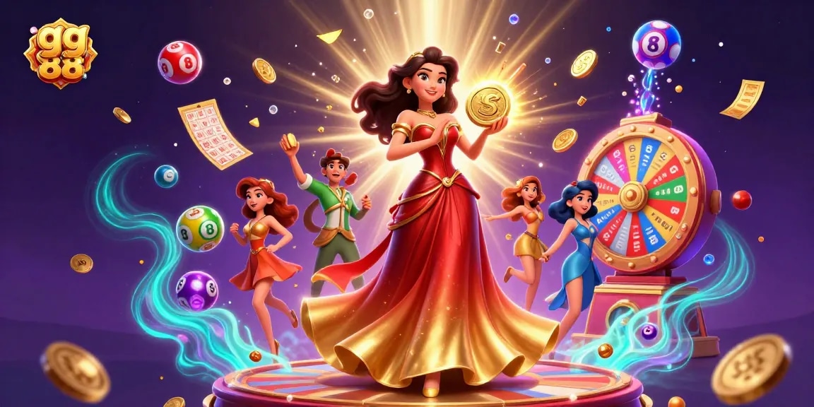 Experience the excitement of gg 88 with a vibrant casino illustration showcasing dynamic game elements and golden coins.