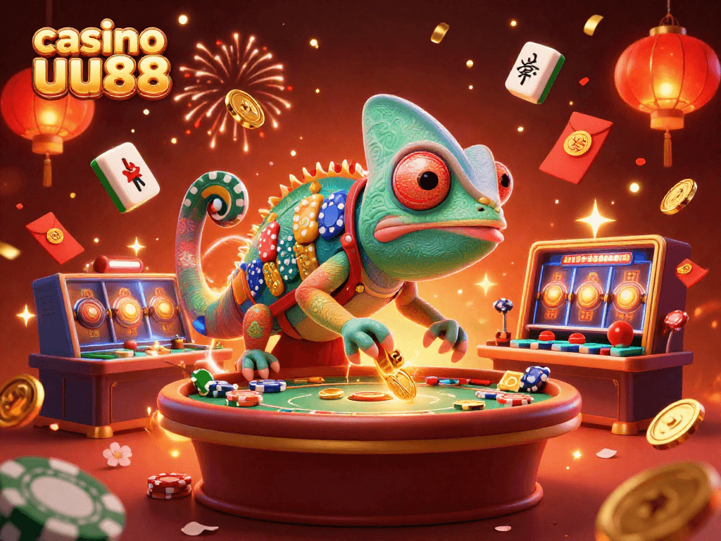 Experience casino uu88 thrills with chameleon owner, mahjong tiles, and festive elements!