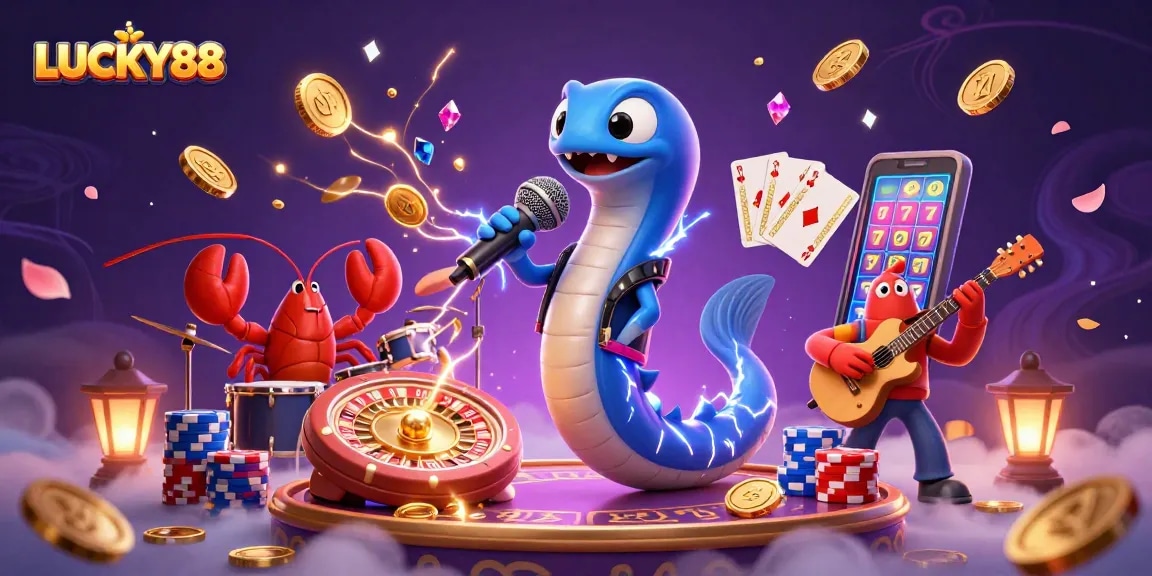 Experience LUCKY88 in a vibrant underwater casino scene with energetic characters and dynamic elements.