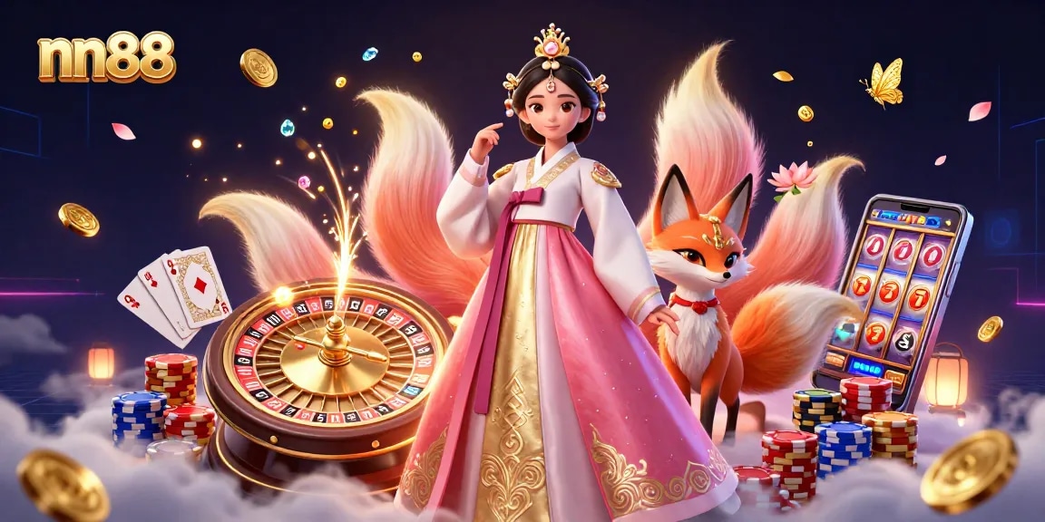 Experience thrilling gameplay with nn88's vibrant casino atmosphere, golden coins, and animated characters.