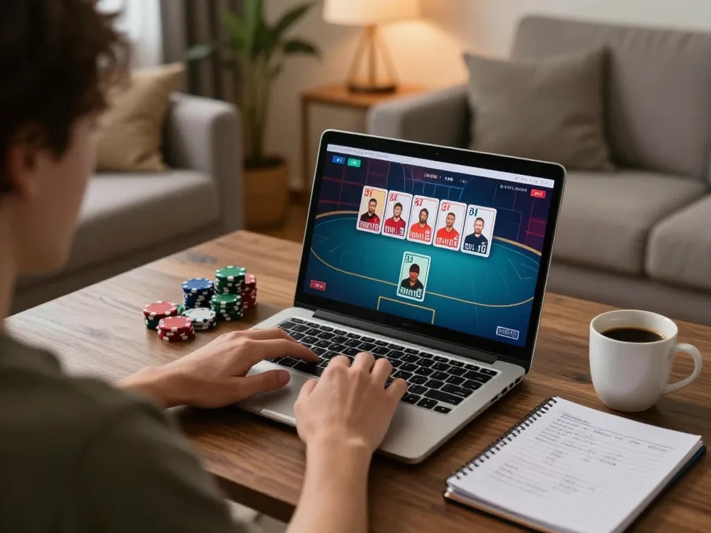 Participating in an engaging 79king online poker game from a cozy living room.