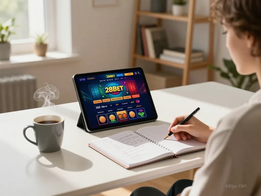 Engage in responsible online gaming with Đăng Ký 28Bet on tablet in a cozy home setting.