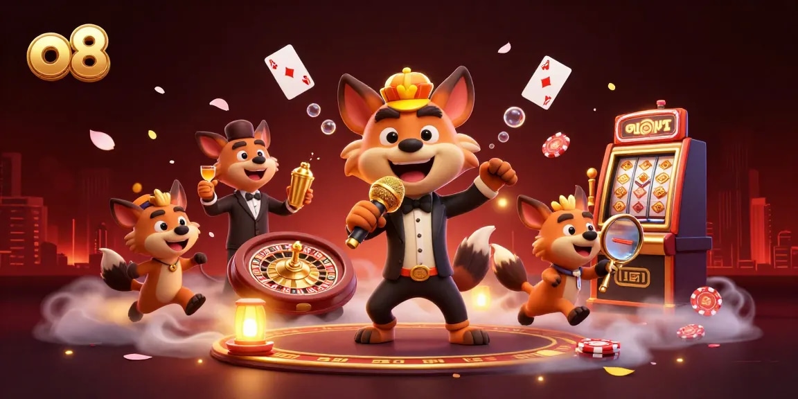 Experience the exciting live casino atmosphere with o8 featuring playful hyenas entertaining players.