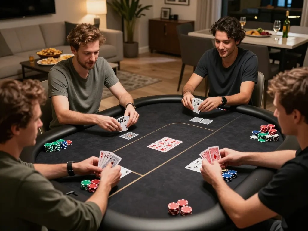 Exciting home poker night scene featuring players enjoying KUWIN COM experience