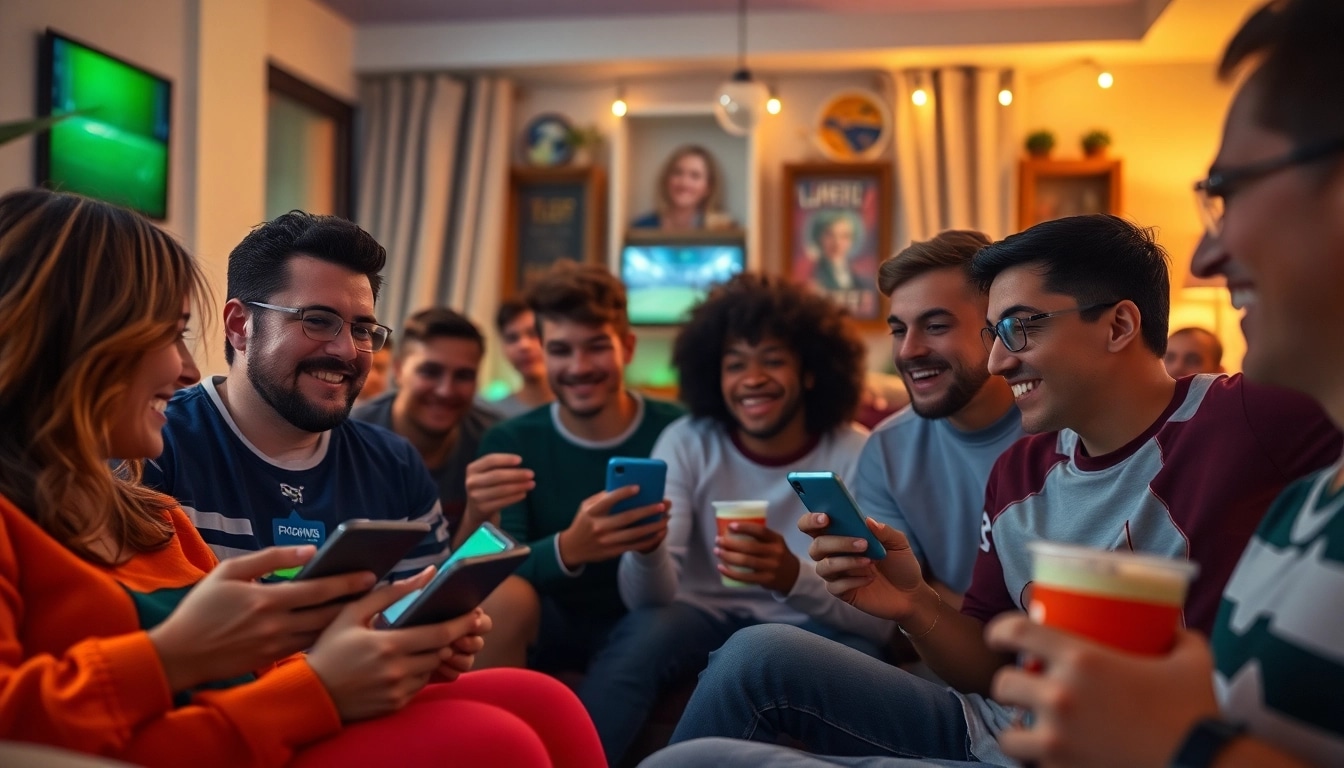 Excited fans watching a live football match on Socolive, capturing the excitement of the game in a cozy atmosphere.