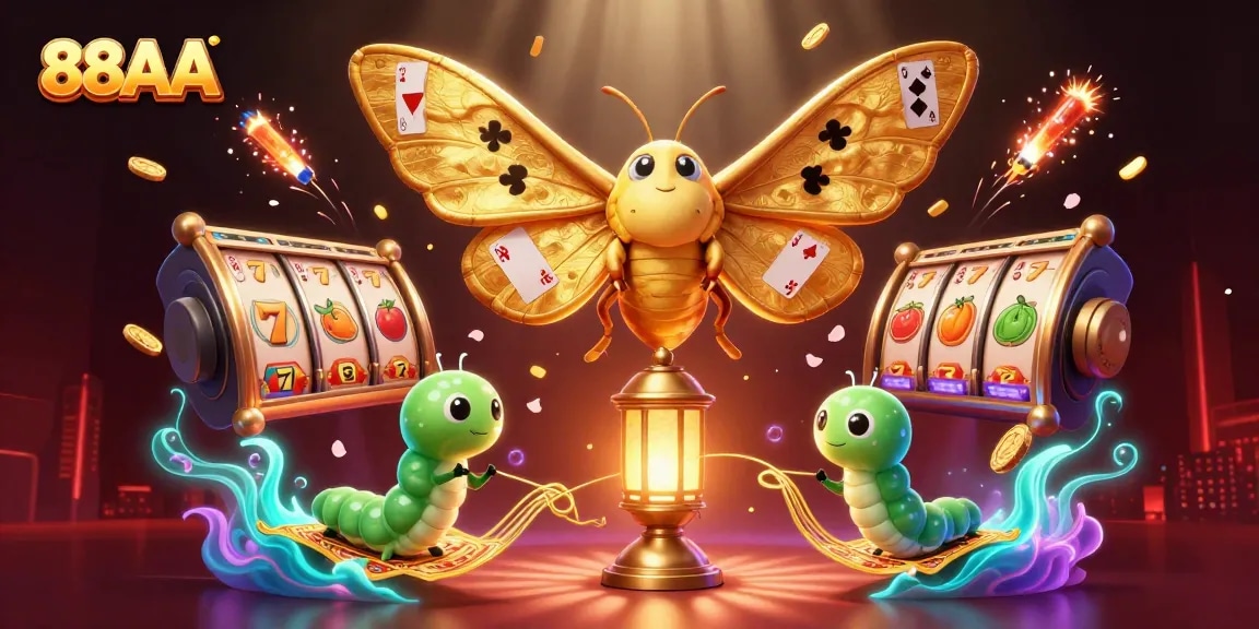 Experience captivating gaming moments with 88AA's vibrant casino illustration showcasing jackpots and lucky charms.