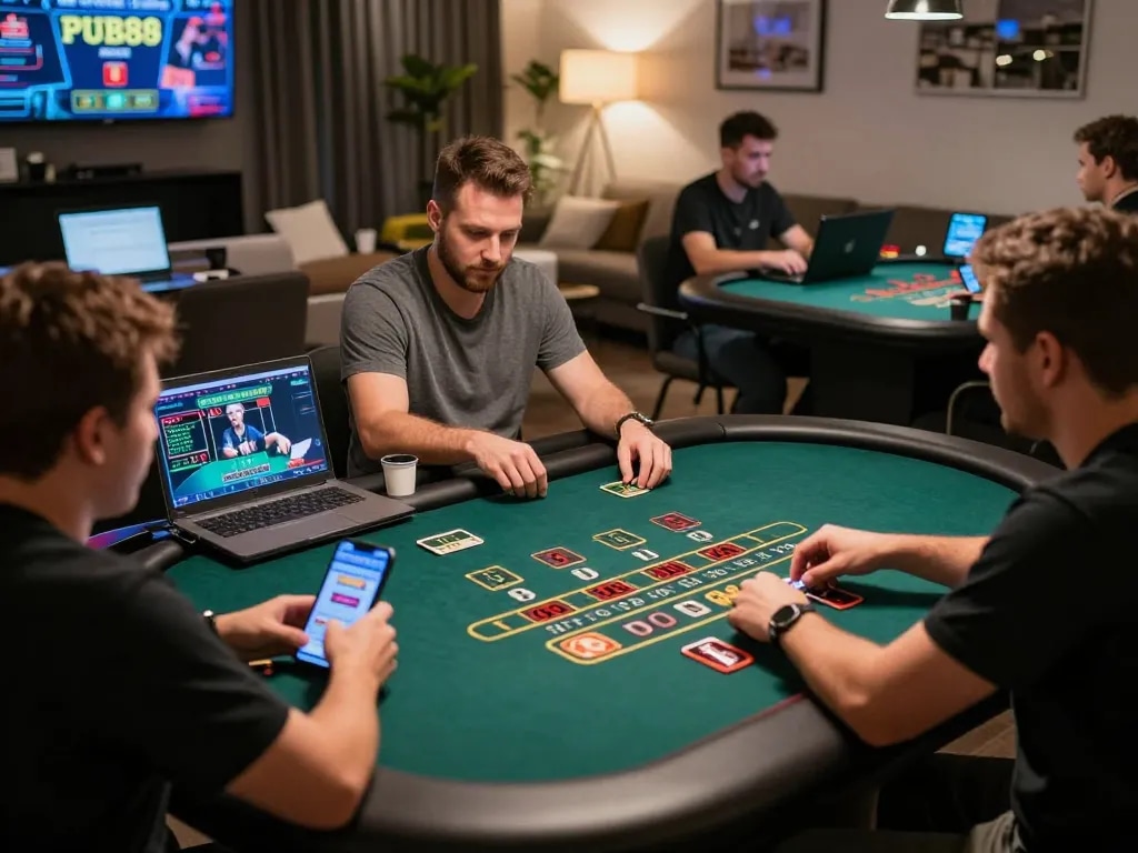 Players engaging in strategic blackjack gameplay on PUB88, illustrating a dynamic online gaming experience