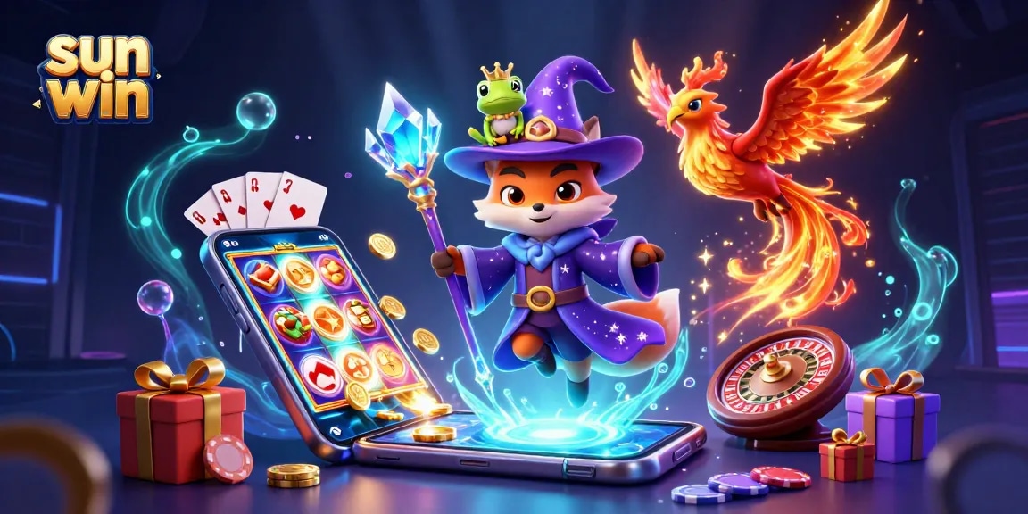 Experience sun win with exciting slot games and vibrant casino elements in this captivating illustration.