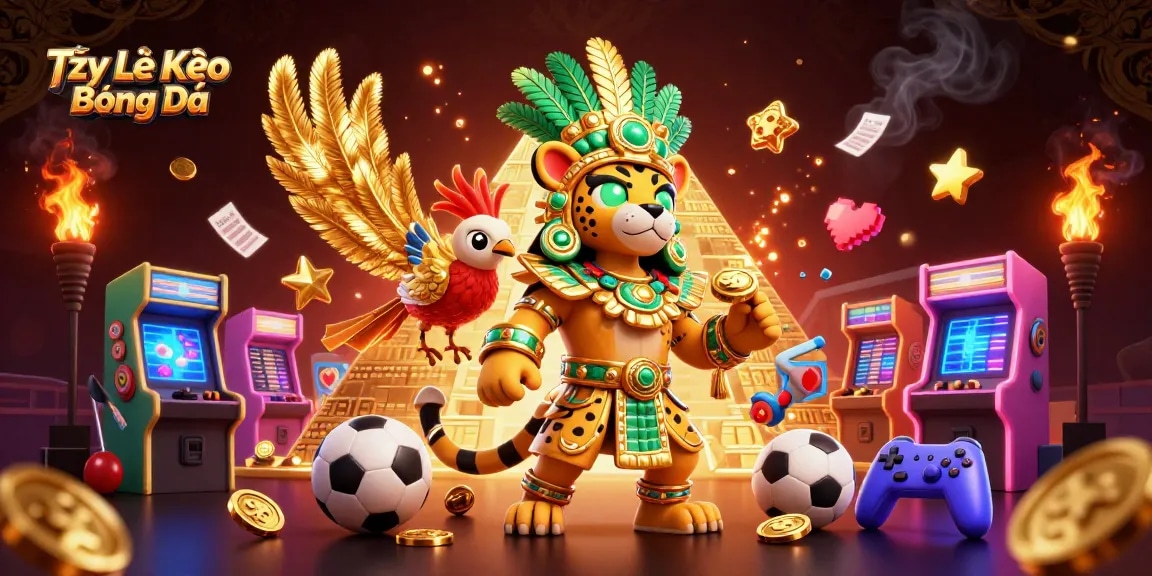 Tỷ Lệ Kèo Bóng Đá showcased in a vibrant 3D sports betting scene with interactive game elements.