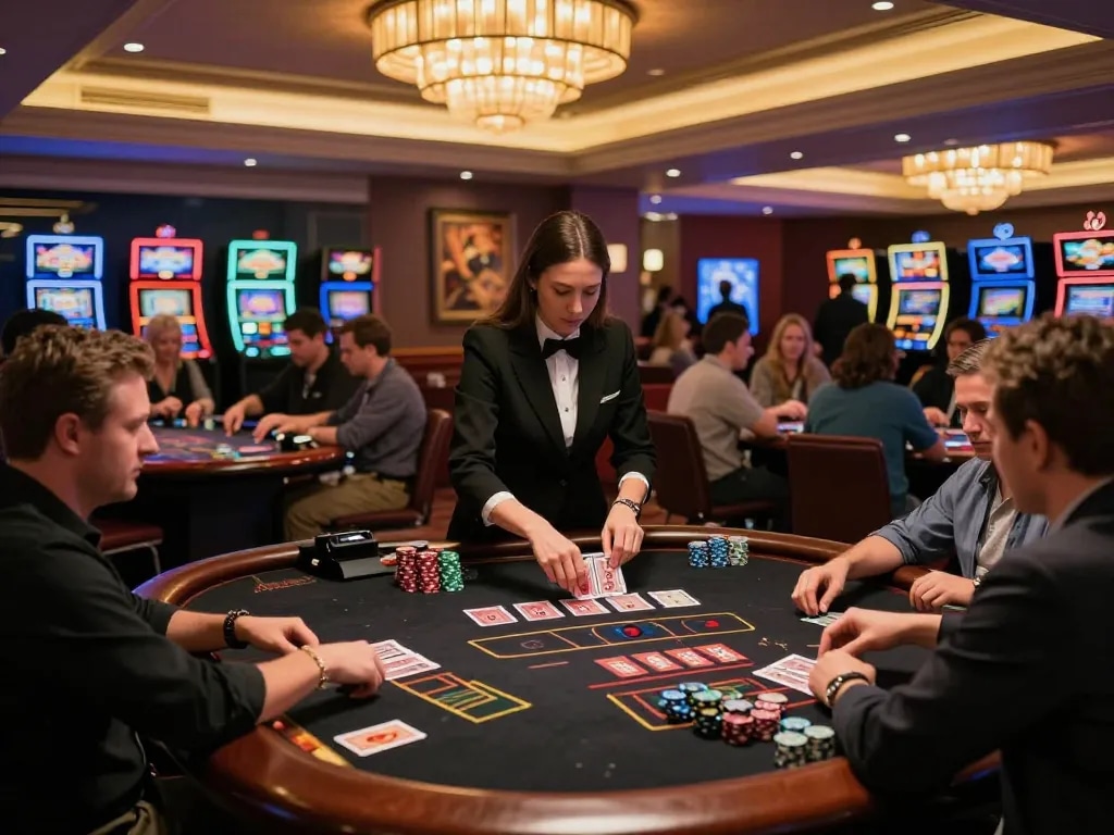 Players actively engaging in a blackjack game at sc88bn casino, showcasing intense strategic play and vibrant atmosphere.