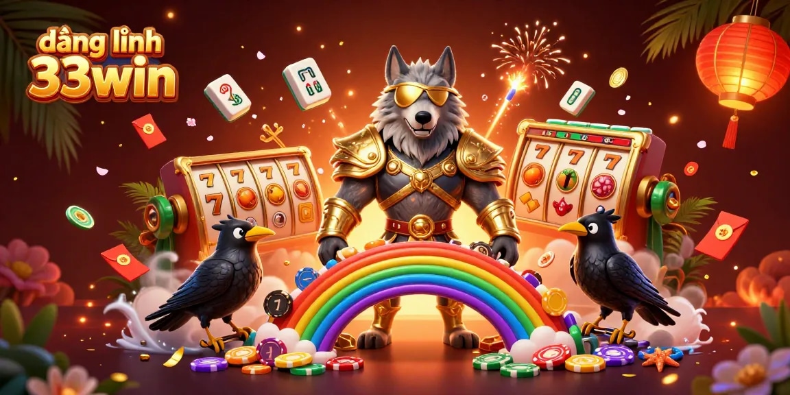 Experience the excitement of đăng nhập 33win at the rainbow bridge of casino chips with Odin and ravens amidst vibrant game elements.