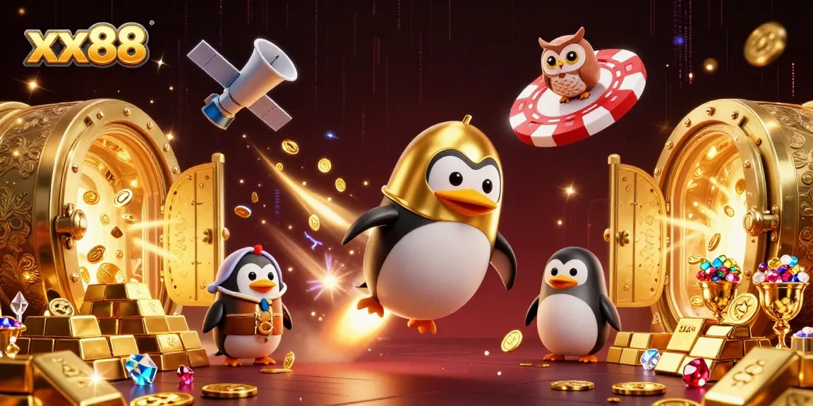 Engage in thrilling gameplay at xx88 with an adventure involving a golden penguin and treasures.