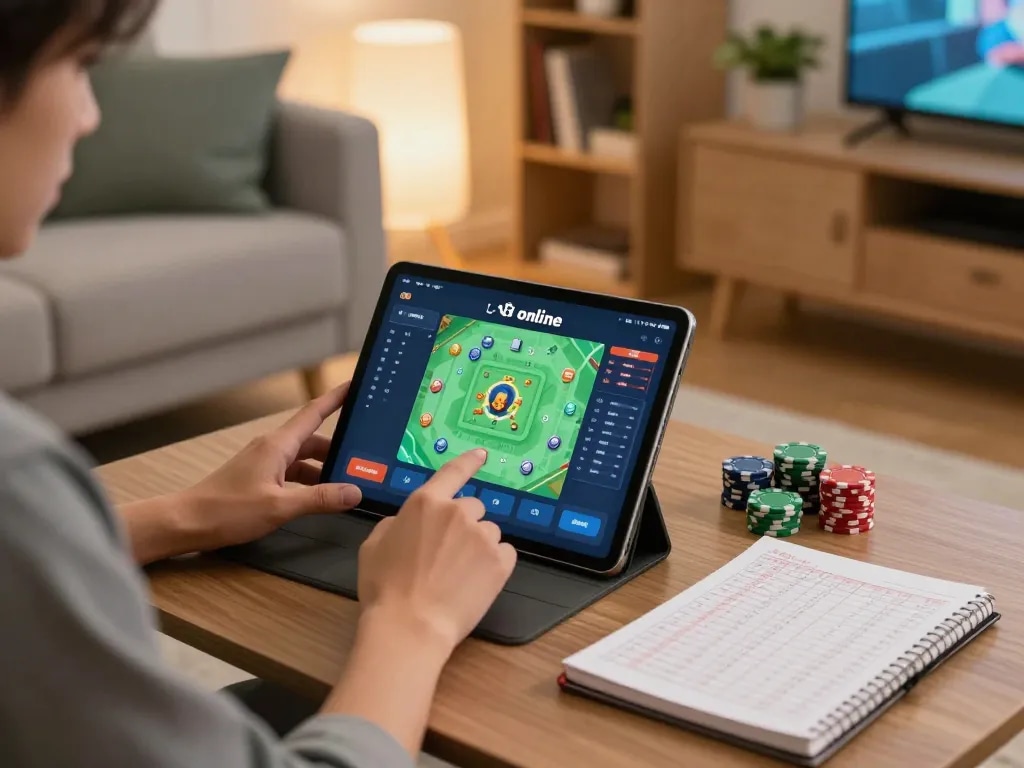 Lô Đề Online gaming session on a tablet, showcasing strategy notes and cozy surroundings