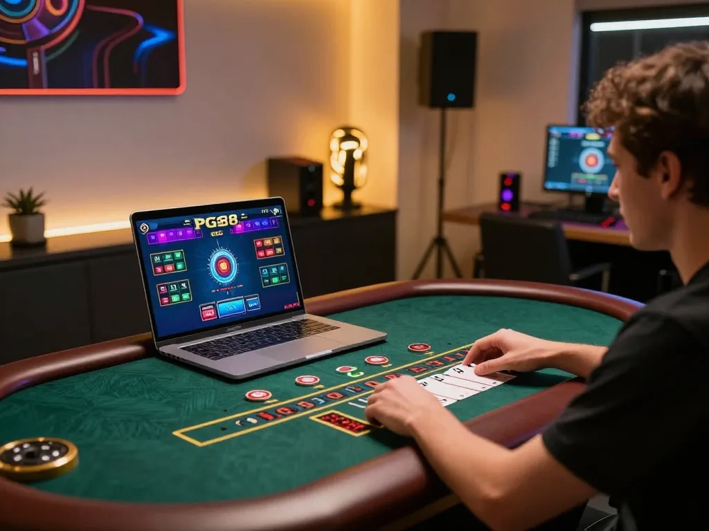 Player strategizing in an engaging PG88 live dealer game setup, highlighting immersive betting experience