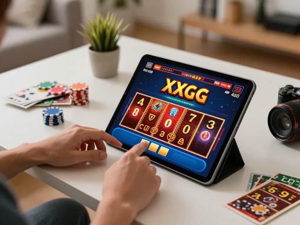 Engaging player using XXGG app for strategic online gambling at home.