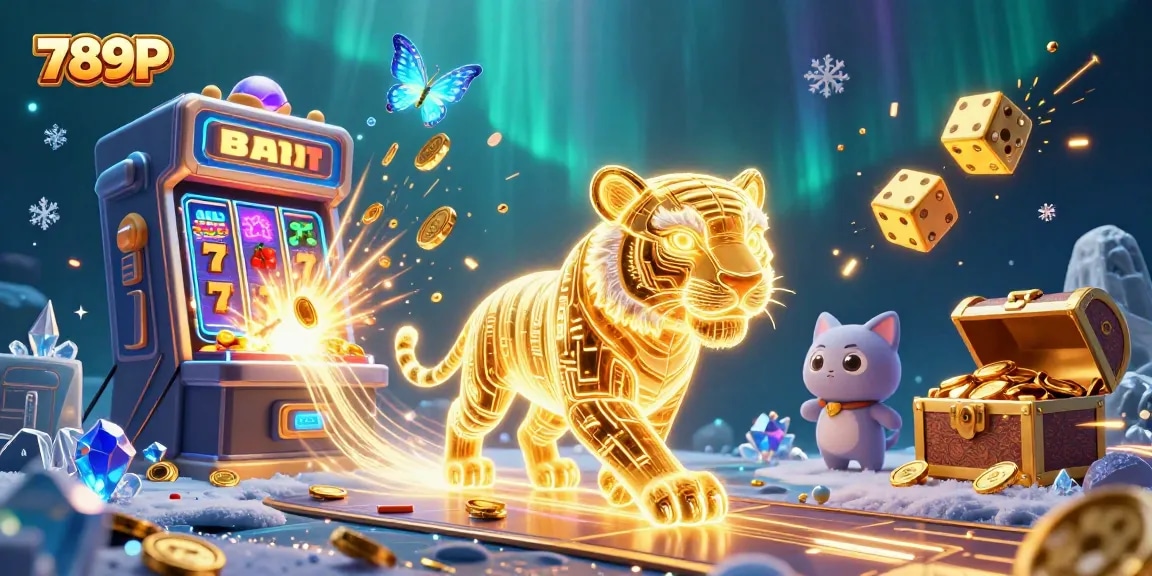 Experience thrilling wins with the vibrant 789P casino scene showcasing a neon tiger amidst a jackpot explosion.