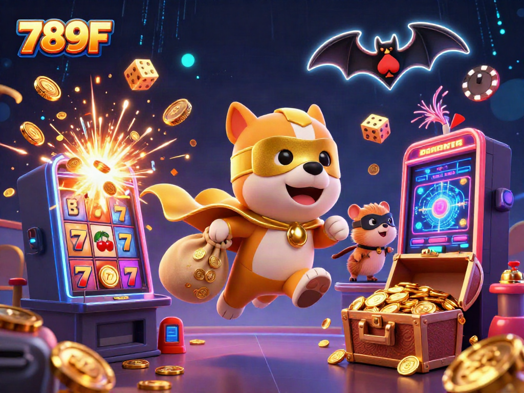 Engage with 789F's dynamic casino experience, featuring cartoon characters in a vibrant casino-themed illustration.