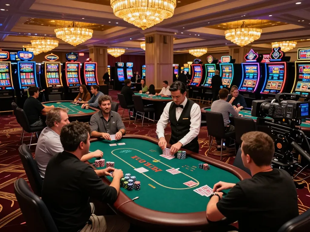 KONG 88 players strategizing bets at a lively casino poker table with warm lighting and vibrant decor.