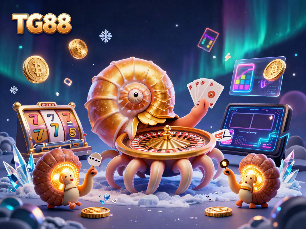 Experience the exciting world of TG88 with a vibrant nautilus character in a dynamic casino scene full of glowing elements.