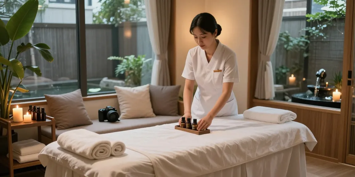 Expert therapist preparing for 종로출장마사지 in calming spa setting.