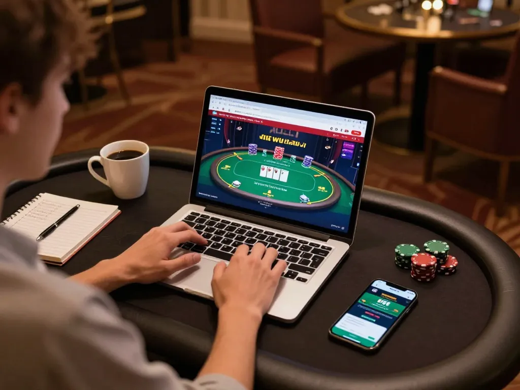 Engaging player using https://www.atqvn.com/ for online poker, showcasing immersive gameplay experience.