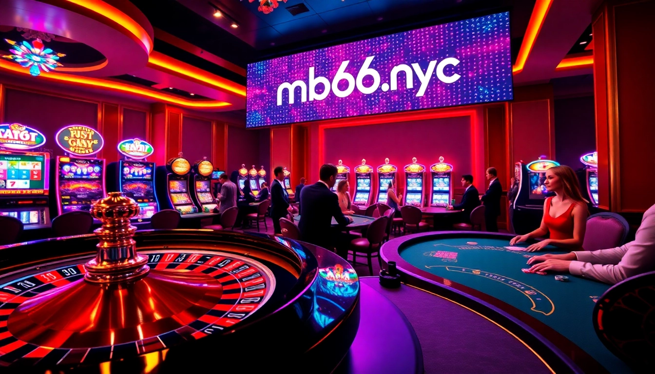 Experience the thrill of casino gaming at mb66.nyc with vibrant tables and gleaming roulette wheels.