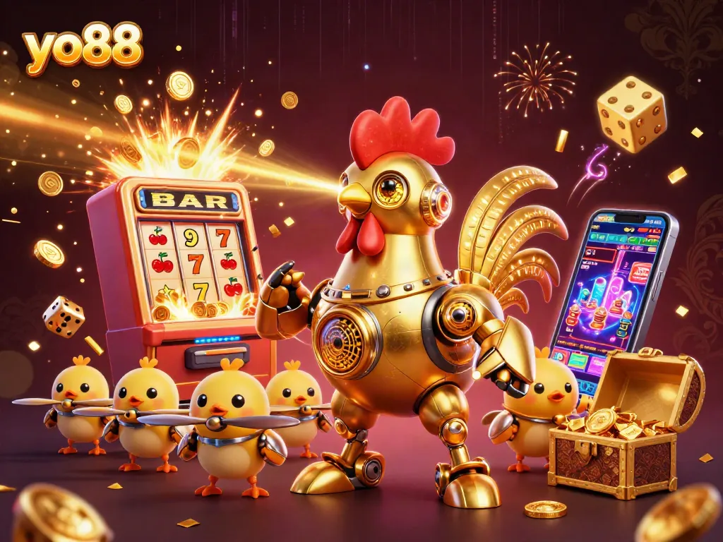 Join the fun and excitement of yo88 with a vibrant casino scene featuring dynamic characters and captivating game elements.