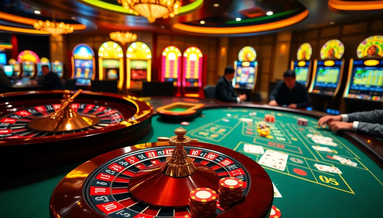 Experience a thrilling gaming atmosphere at QQ88 with vibrant tables and rich casino visuals.