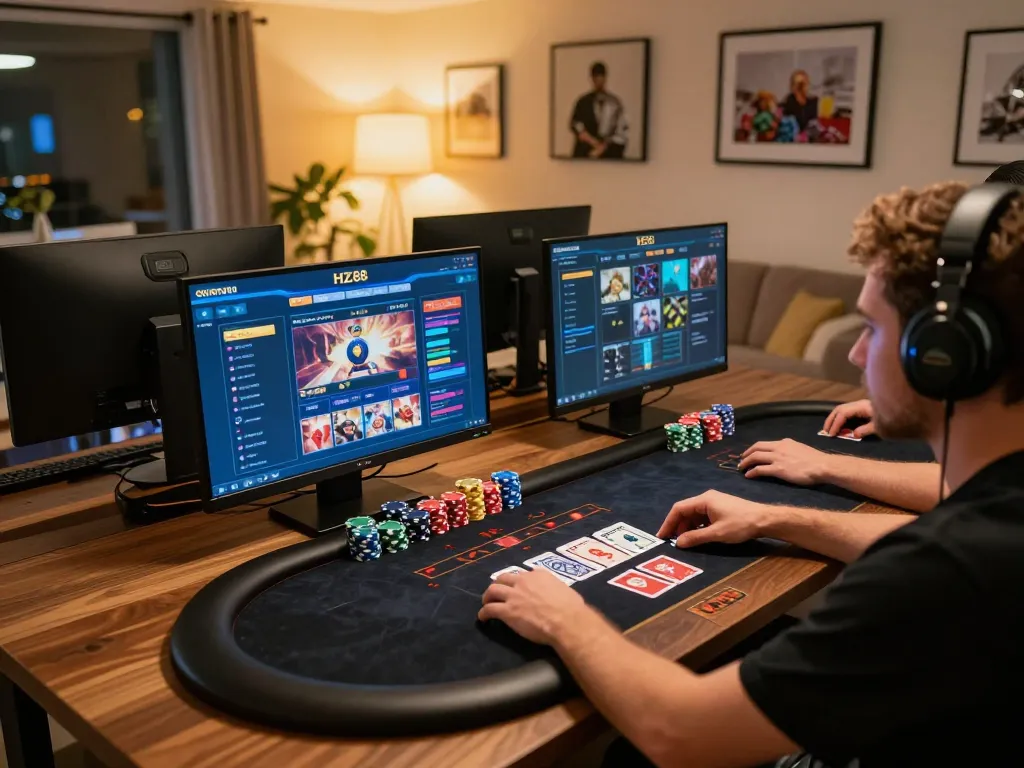 Engaging in HZ88 online gaming with multiple screens showcases strategic gameplay.