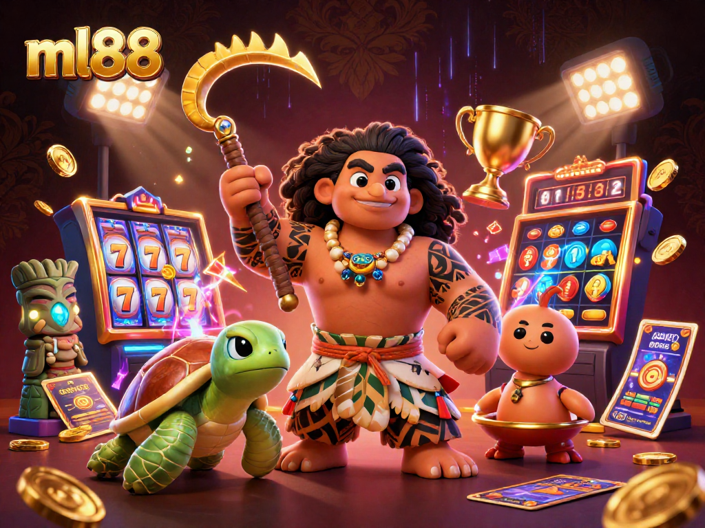 Experience excitement with ml88's spinning slot reels and treasures in an immersive 3D casino scene.