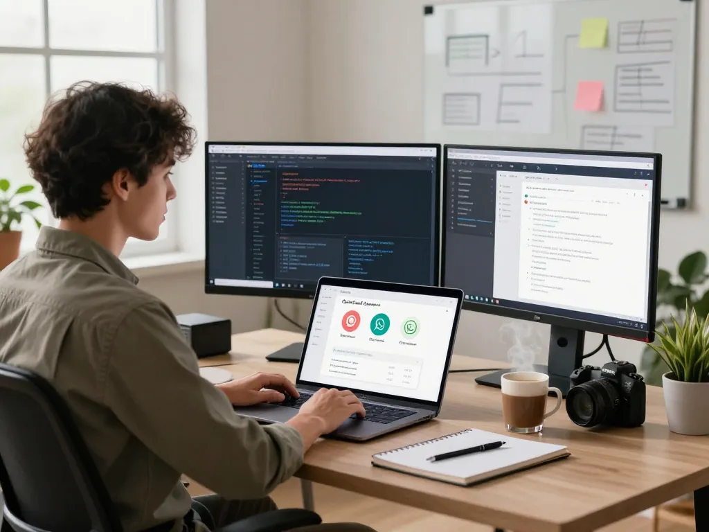 OpenClawd AI assistant setup in a modern workspace with code and communication apps.