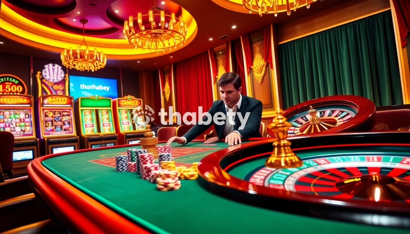 Experience thrilling gameplay at thabet.baby with vibrant casino tables and exciting slot machines.