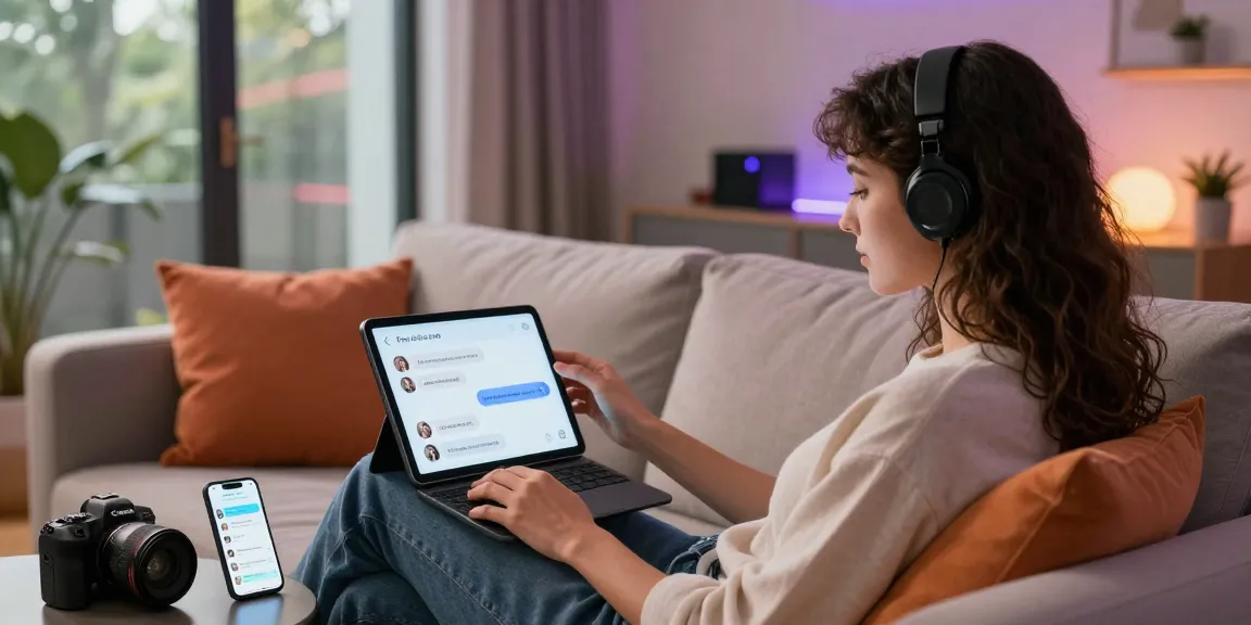 Cozy home atmosphere featuring a user engaging in free ai sex chat with a vibrant AI chatbot interface on a tablet.